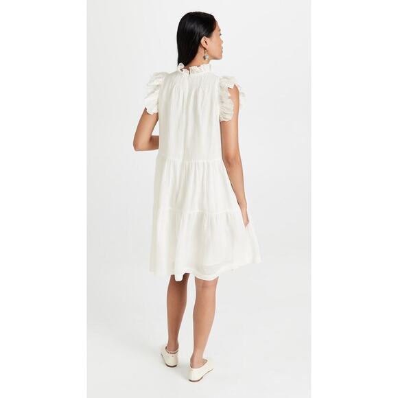Sea Waverly Mini Dress Size 0 White Tier Flutter Sleeve Cotton Spring Summer - Picture 5 of 15